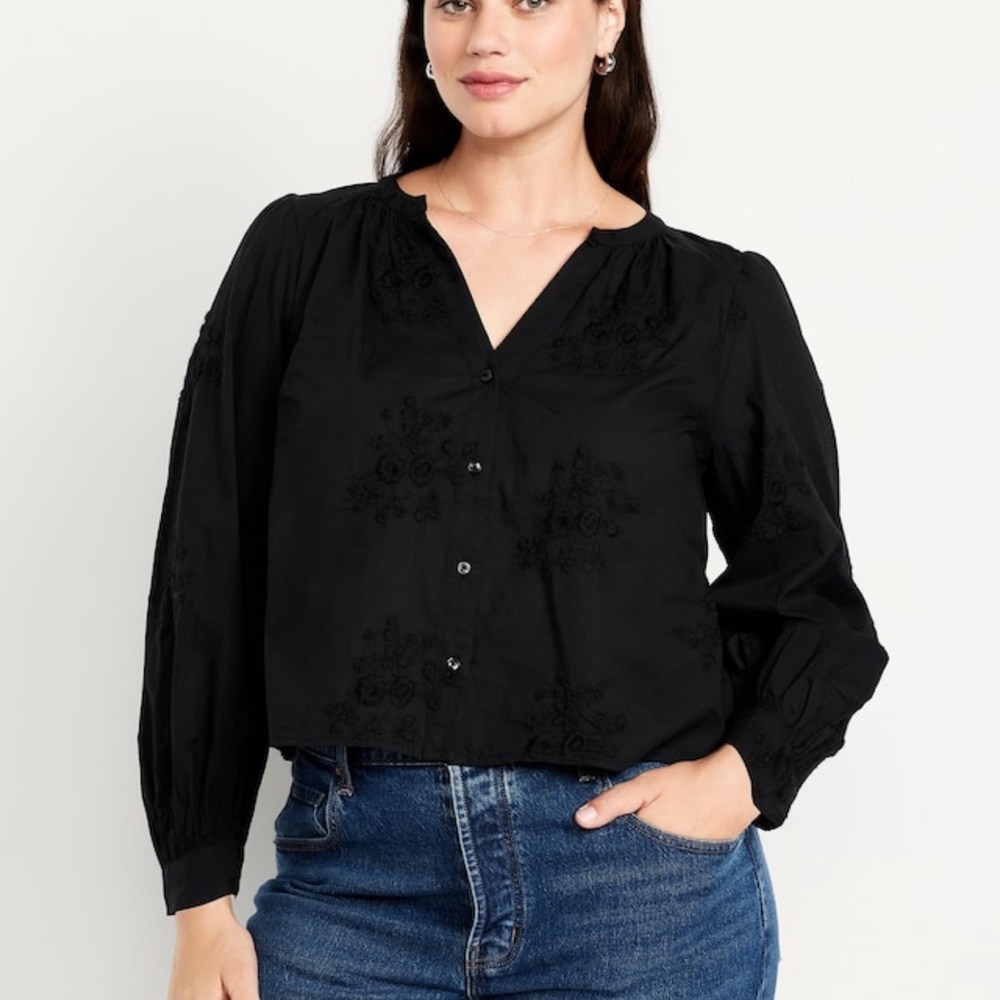 Old Navy Black Embroidered Blouse